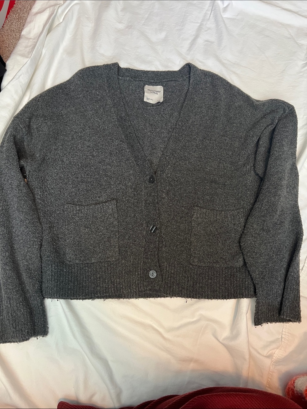 Abercrombie & Fitch Dark Gray V-Neck Pocket Button Cardigan